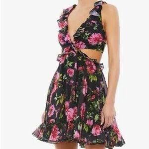 MacDuggal Blac Multi Floral Cutout mini Dress